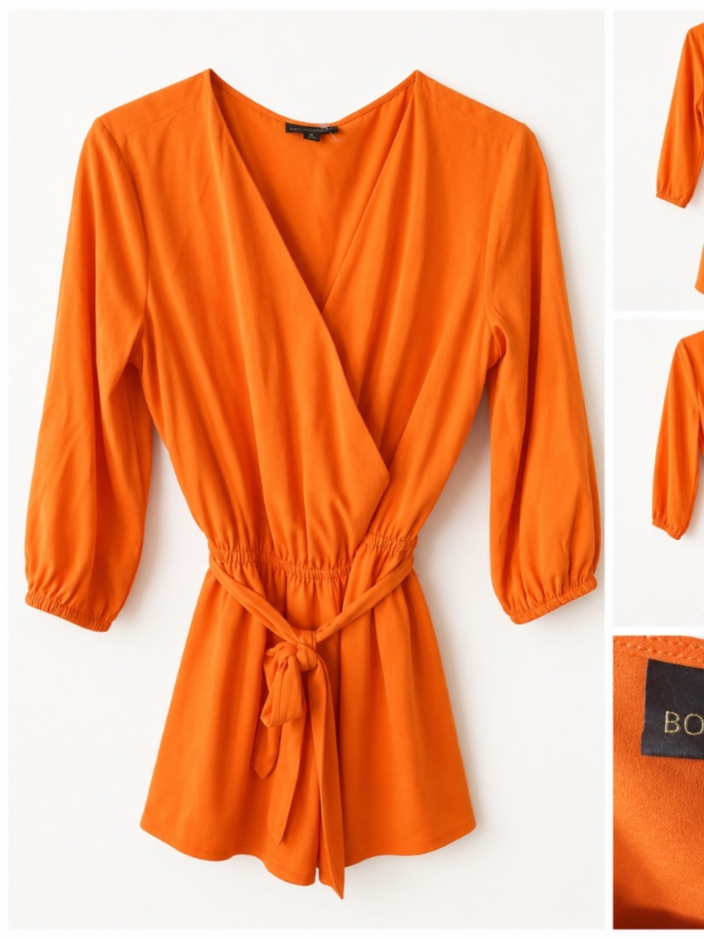 Bold Elements Orange Wrap Tie-Waist Romper | Size M